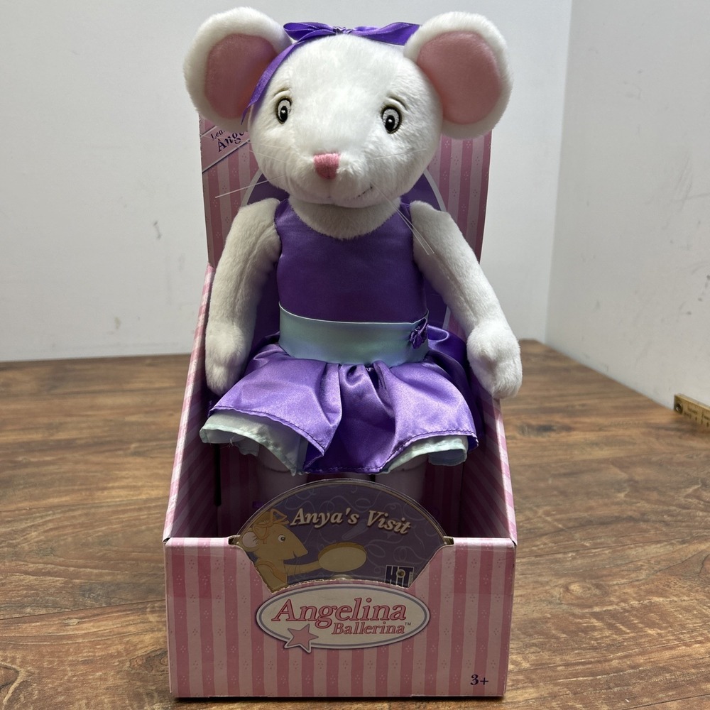 Vintage Angelina Ballerina Plush Purple Dress Flower Poseable W/DVD NEW HTF
